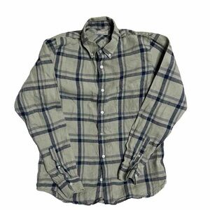 Everlane Mens Shirt S 100% Linen Green Blue Plaid Long Sleeve Button Down